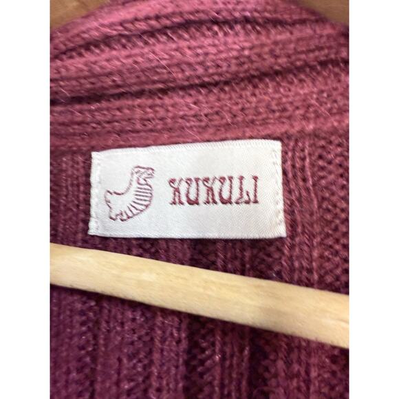 Genuine Peruvian Alpaca Blend Cardigan Large Open Front Long Sleeve Deep Red - Picture 4 of 9